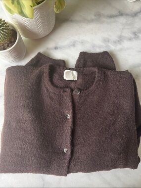H&M Classic Women's Crewneck Cardigan Sweater - Dark Brown